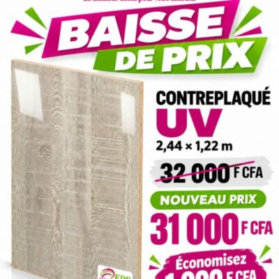 Promo Contreplaqué UV bois blanchi : 31 000 F CFA au lieu de 32 000 F CFA – EDS