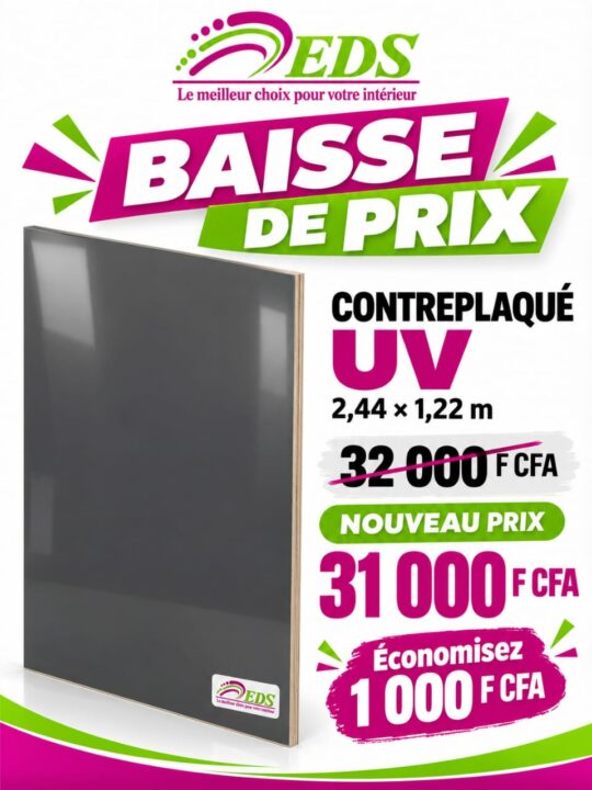 Promo Contreplaqué UV gris anthracite : 31 000 F CFA au lieu de 32 000 F CFA – EDS