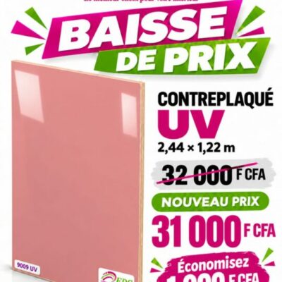 Promo Contreplaqué UV 9009 rose : 31 000 F CFA au lieu de 32 000 F CFA – EDS