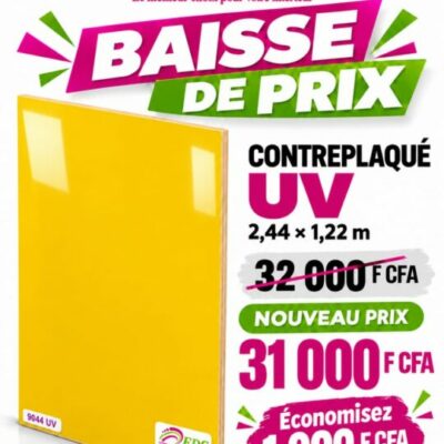 Promo Contreplaqué UV 9044 jaune : 31 000 F CFA au lieu de 32 000 F CFA – EDS