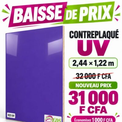 Promo Contreplaqué UV 022 violet : 31 000 F CFA au lieu de 32 000 F CFA – EDS