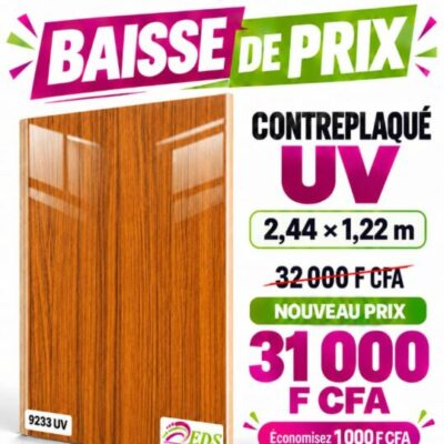 Promo Contreplaqué UV 9233 bois orangé : 31 000 F CFA au lieu de 32 000 F CFA – EDS