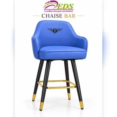 Chaise de bar fauteuil bleu pieds noir et or – EDS Sénégal