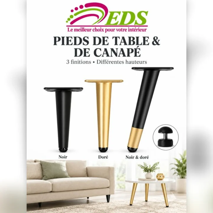 Pieds de table et de canapé – noir, doré ou noir et doré – EDS Sénégal