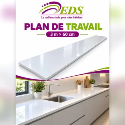 Plan de travail blanc brillant 3 m x 60 cm – EDS Sénégal