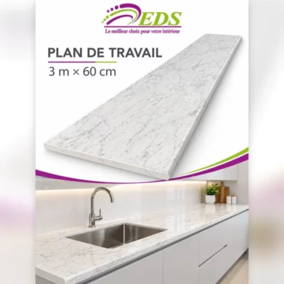 Plan de travail marbre blanc veiné gris 3 m x 60 cm – EDS Sénégal